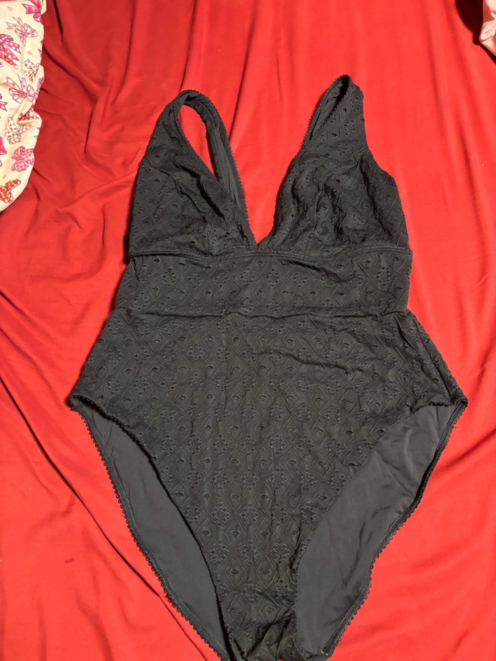 Adore Me Black Lace Eyelet One-Piece